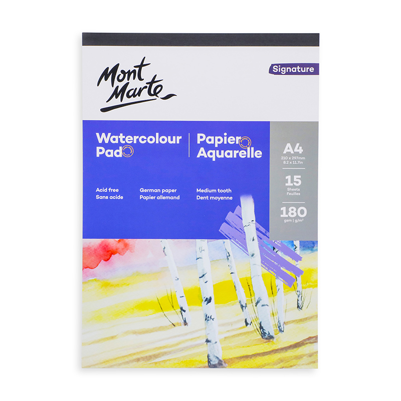 BLOCK DE ACUARELA - WATERCOLOR PAD DE 15 HOJAS PAPEL ALEMAN 180 GR MONT MARTE A4/A5