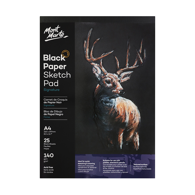 BLOCK DE DIBUJO PAPEL NEGRO - SKETCH PAD DE 25 HOJAS 140 GR MONT MARTE A4/A5