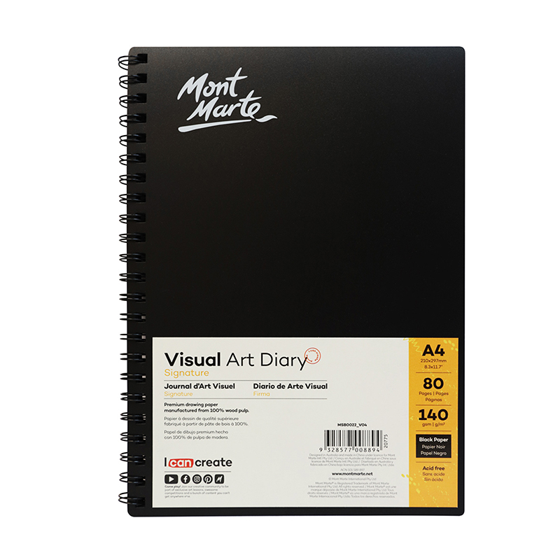 CUADERNO DE DIBUJO - PAPEL NEGRO - SKETCHBOOK DE 80 HOJAS 140 GRS MONT MARTE A4