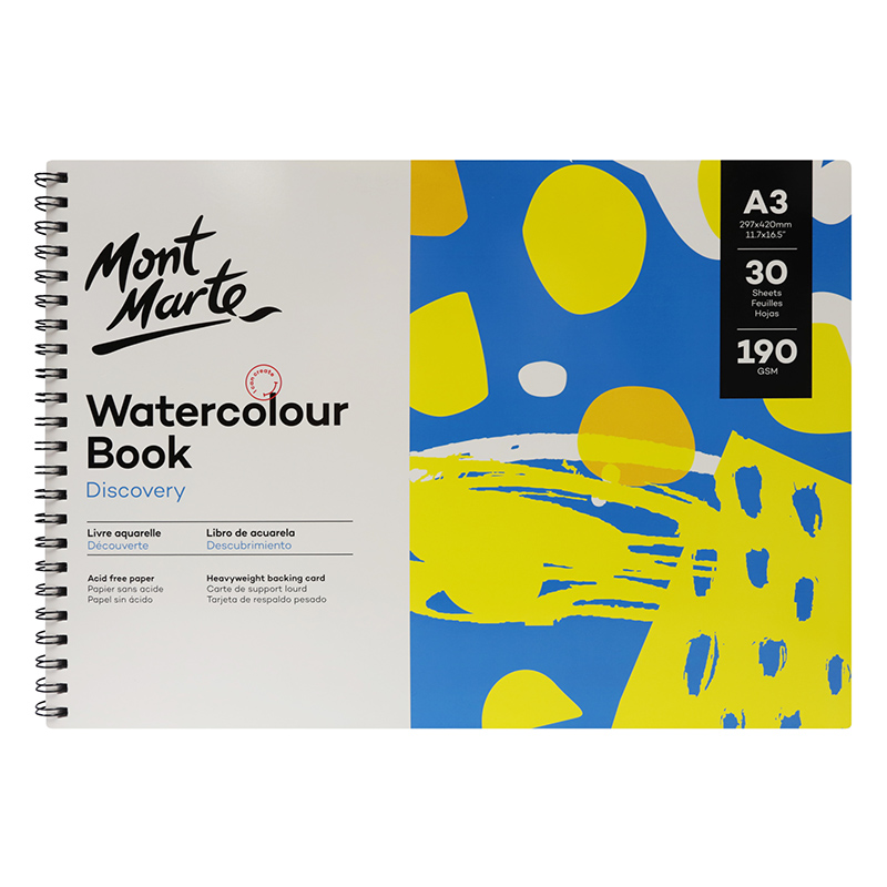 CUADERNO PARA ACUARELA A3 ANILLADO - WATERCOLOUR BOOK DE 30 HOJAS 190 GR MONT MARTE